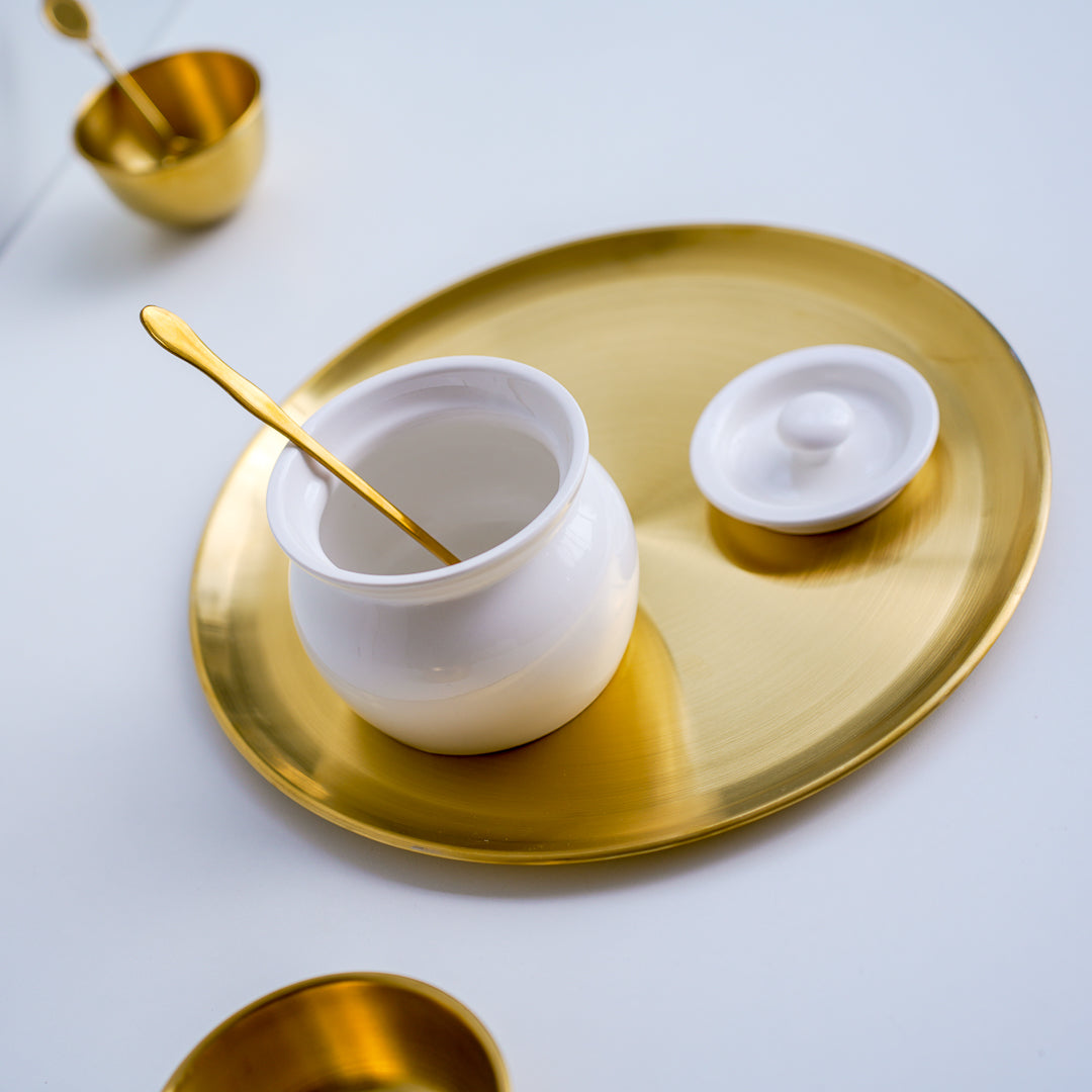 White Ghee Pot with Lid & Gold Spoon – 420ml Luxury Kitchen Jar - Image 5