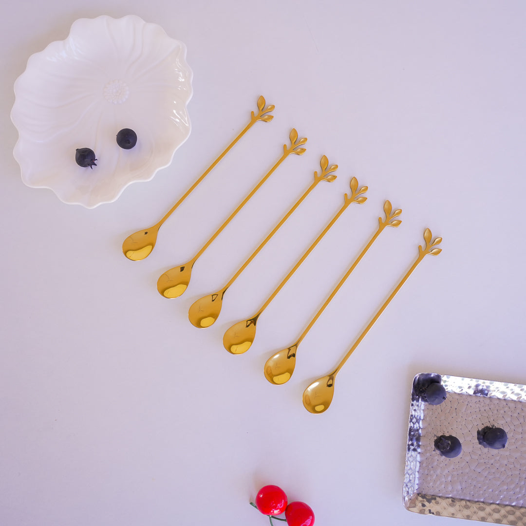 Long Handle Gold Spoons | Leaf Cocktail Stirrers | Stainless Steel - Image 7