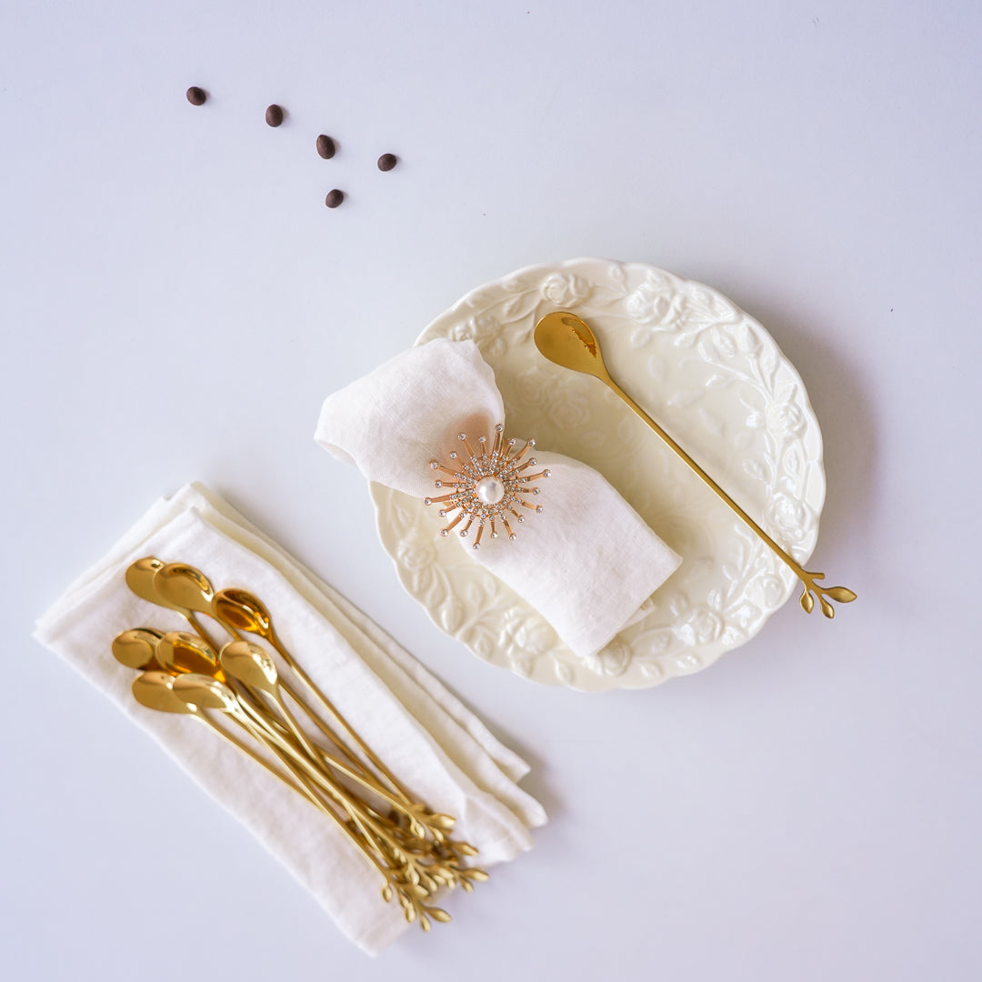 Long Handle Gold Spoons | Leaf Cocktail Stirrers | Stainless Steel - Image 3