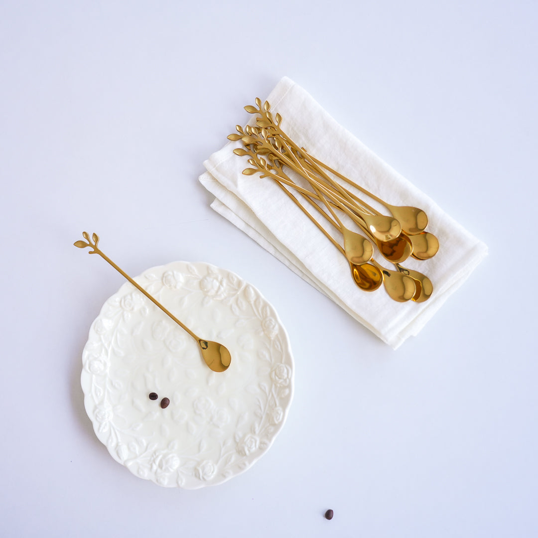 Long Handle Gold Spoons | Leaf Cocktail Stirrers | Stainless Steel - Image 2