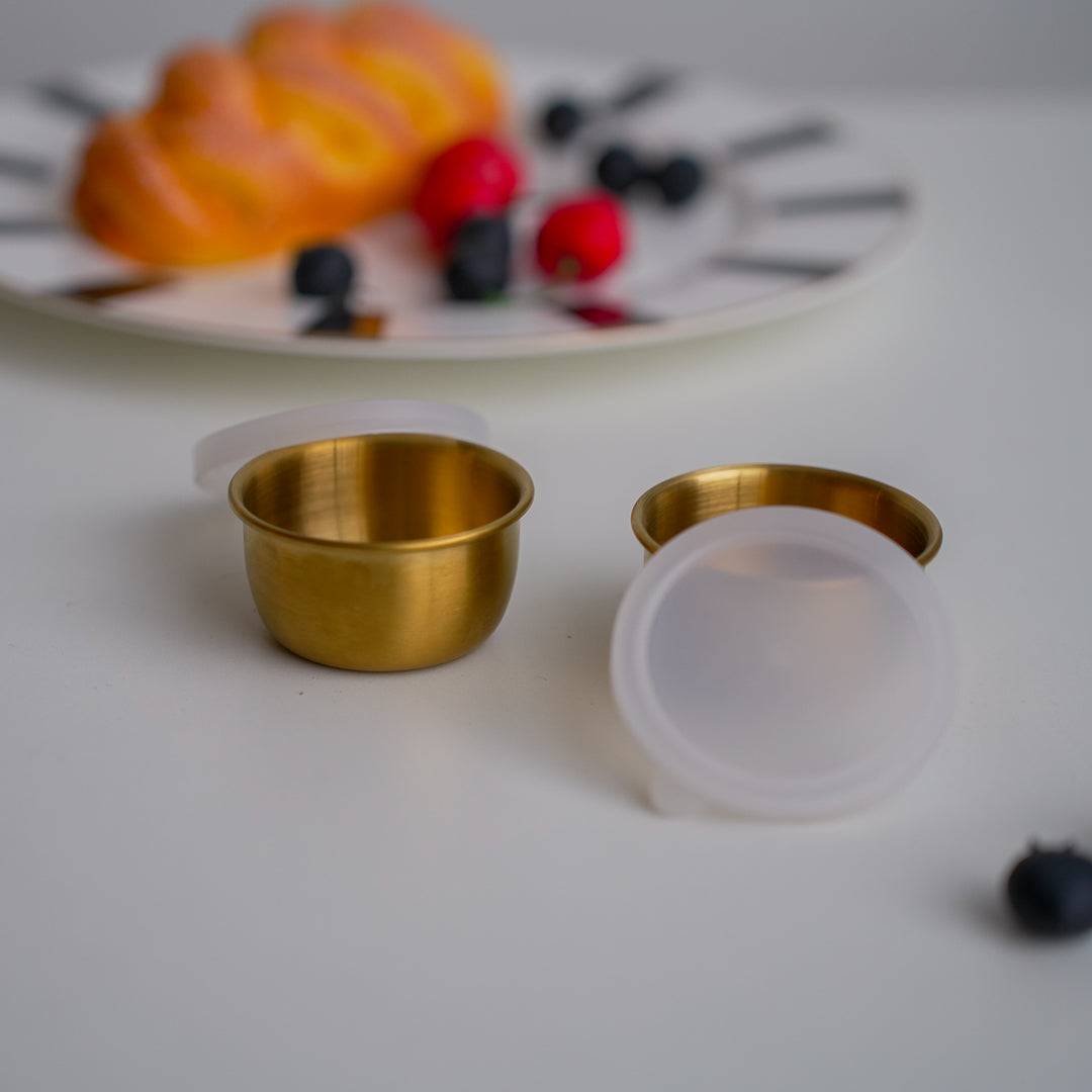 Set of 2 Stainless Steel Dip Bowls with Lids – 40ml & 70ml | Gold & Silver Finish - Image 3