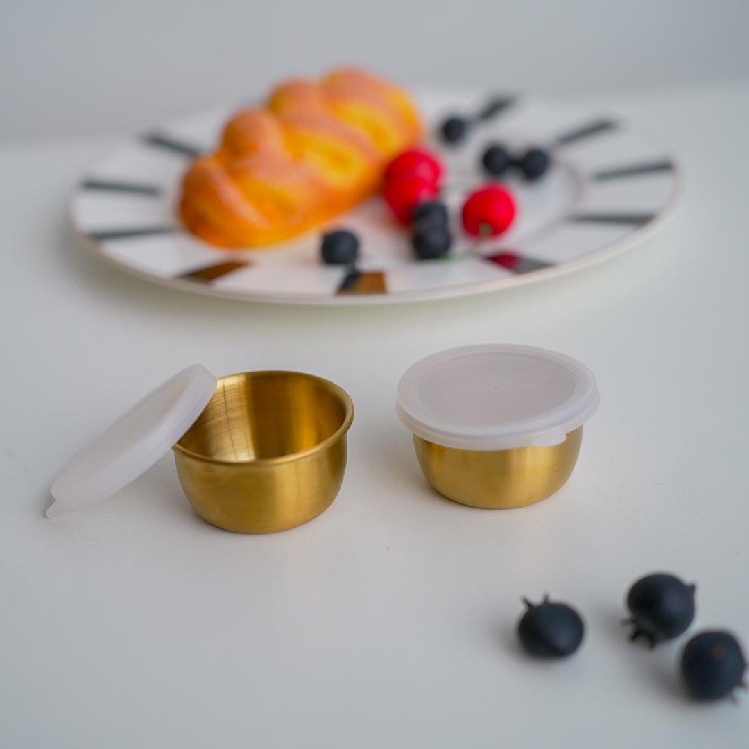 Set of 2 Stainless Steel Dip Bowls with Lids – 40ml & 70ml | Gold & Silver Finish - Image 9