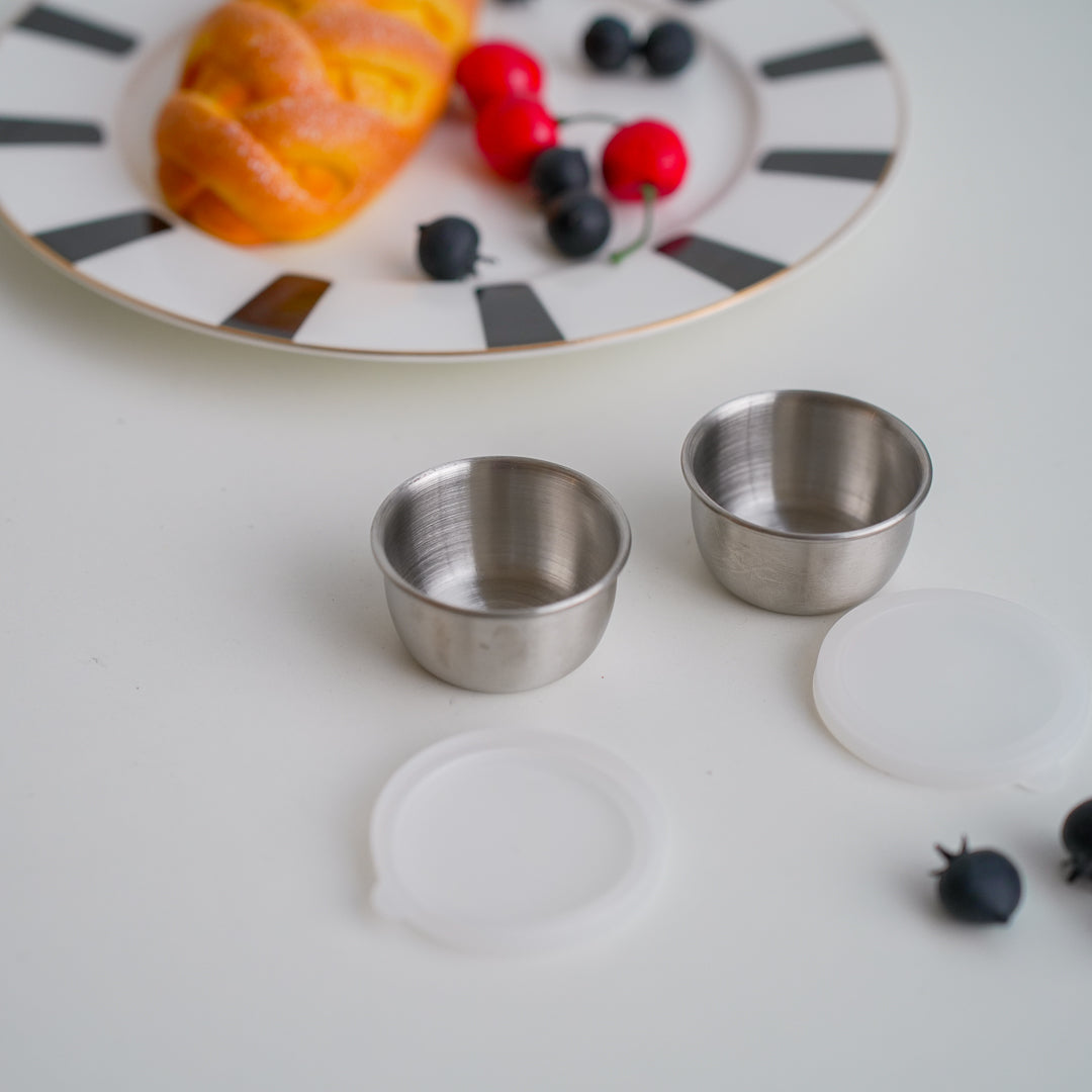 Set of 2 Stainless Steel Dip Bowls with Lids – 40ml & 70ml | Gold & Silver Finish - Image 16