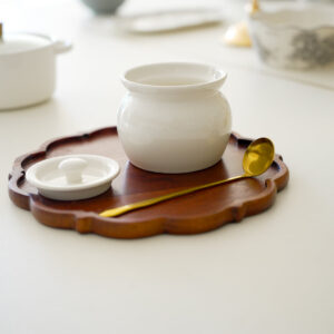 White Ghee Pot with Lid & Gold Spoon – 420ml Luxury Kitchen Jar