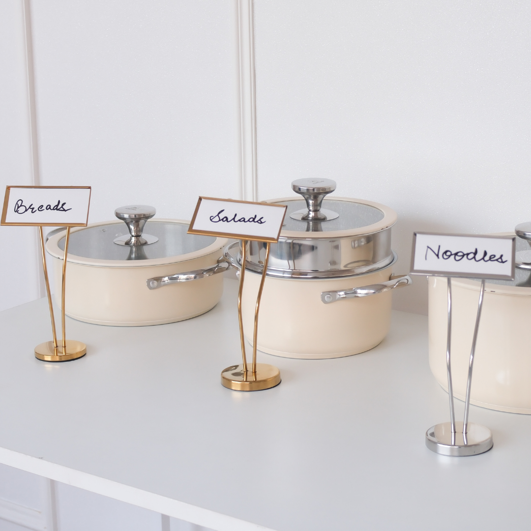 Luxury Metal Buffet Dish Name Stand – Gold & Silver | 8-Inch Table Display Stand for Events, Restaurants & Home Entertaining - Image 2