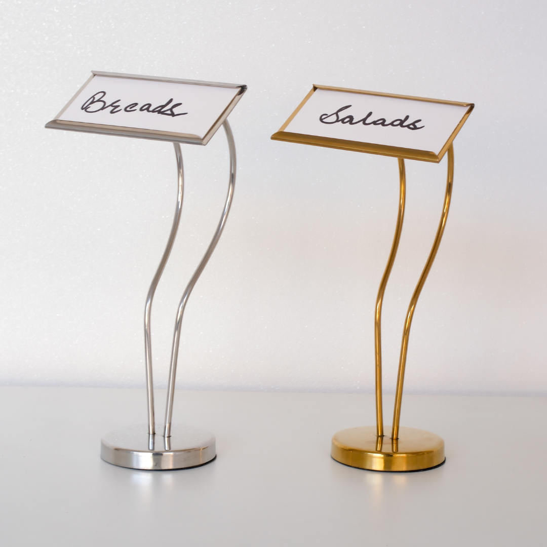 Luxury Metal Buffet Dish Name Stand – Gold & Silver | 8-Inch Table Display Stand for Events, Restaurants & Home Entertaining - Image 3