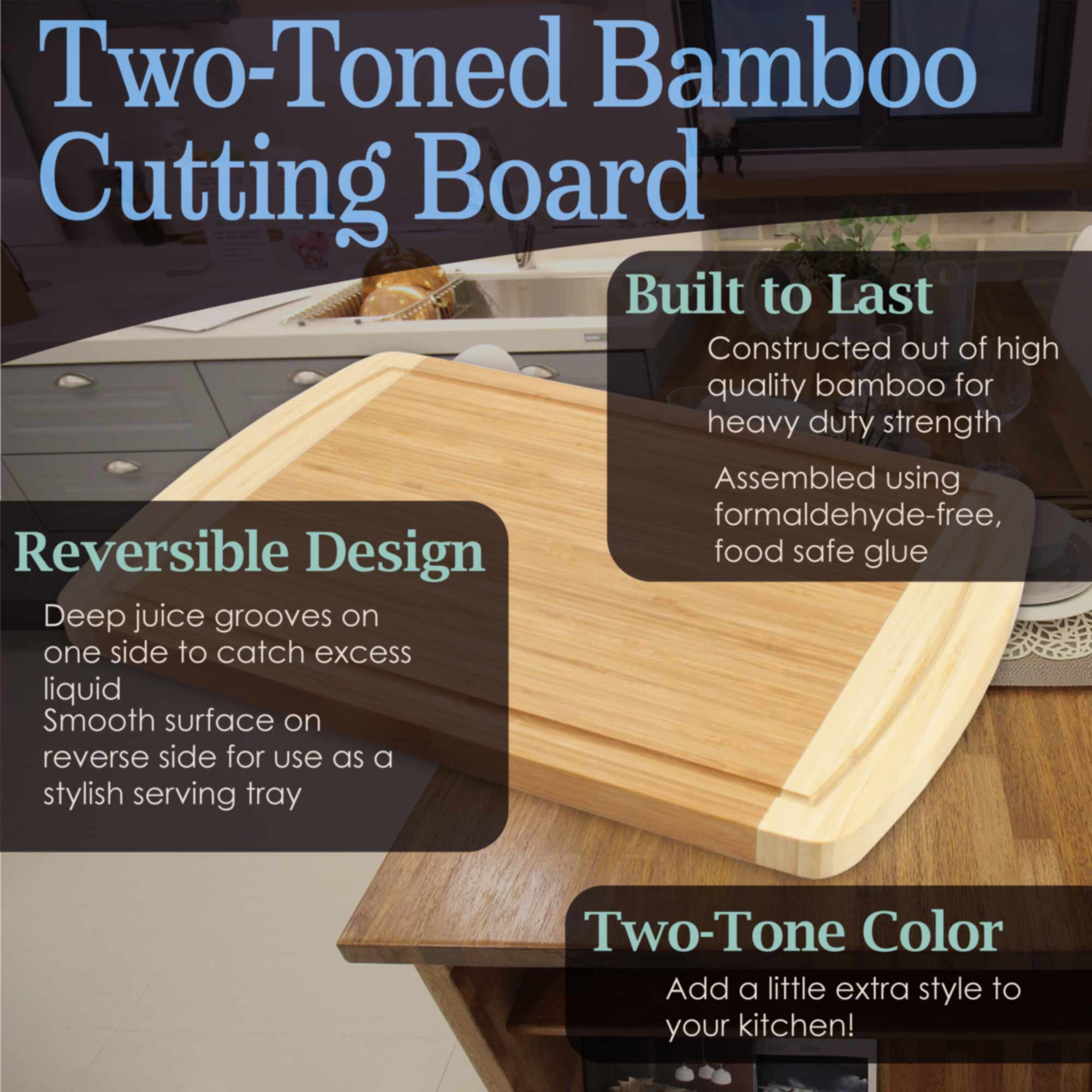 Grooved Two-Tone Bamboo Cutting Board 17.25" x 11.75" x 0.75" - Image 3