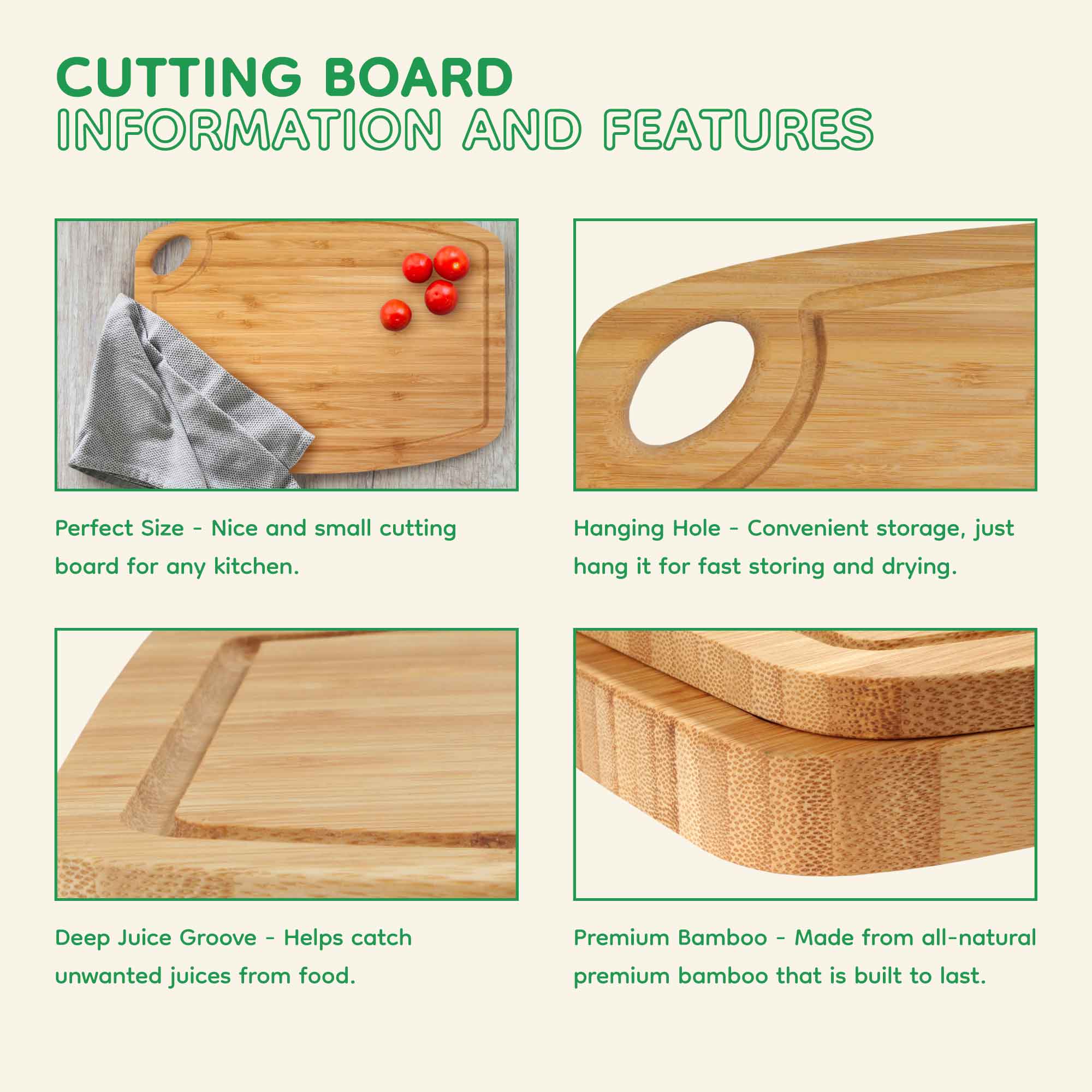 Vertical Cut Bamboo Cutting Board with Hanging Hole 11.75" x 8.63" x 0.40"/0.75" - Image 3