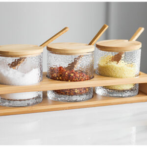 Household Kitchen Glass Seasoning Box Bamboo Lid Seasoning Bottle