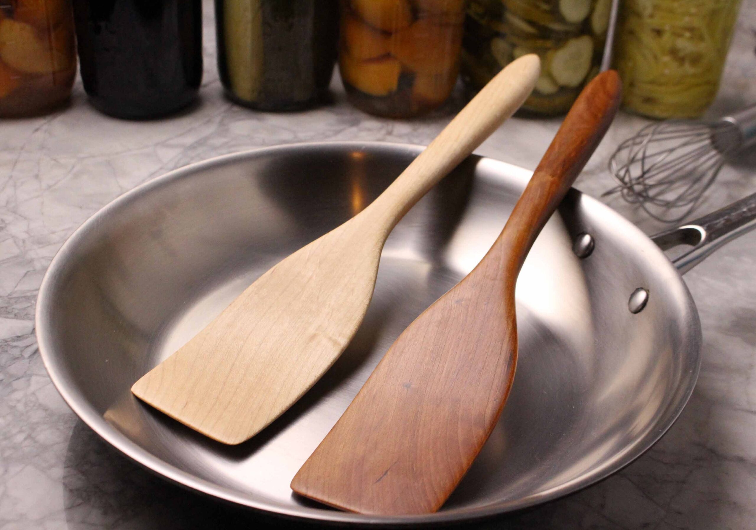 medium handmade wooden spatula for stirring and turning carved from Black Walnut wood.