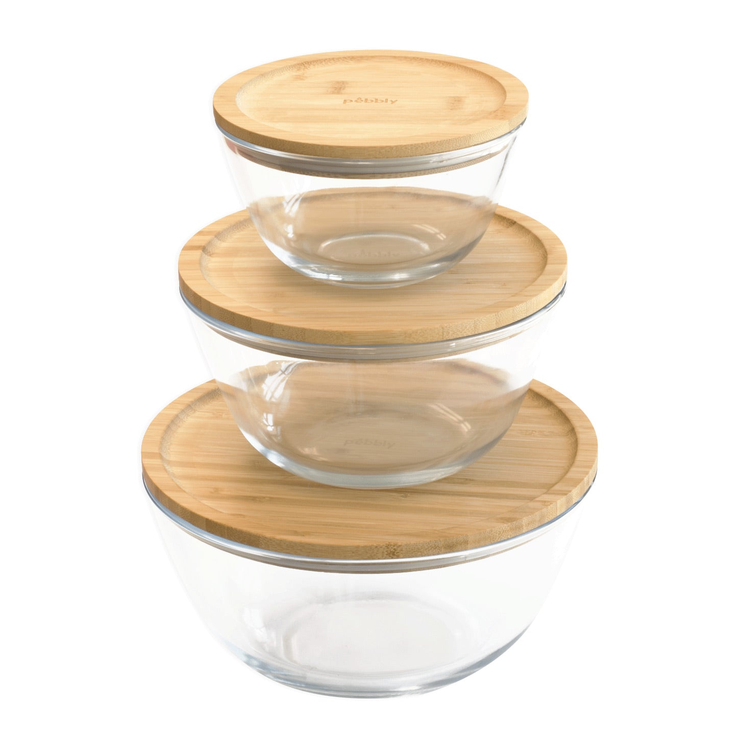 Glass Mixing Bowl With Bamboo Lid Set Of 3 - Image 3