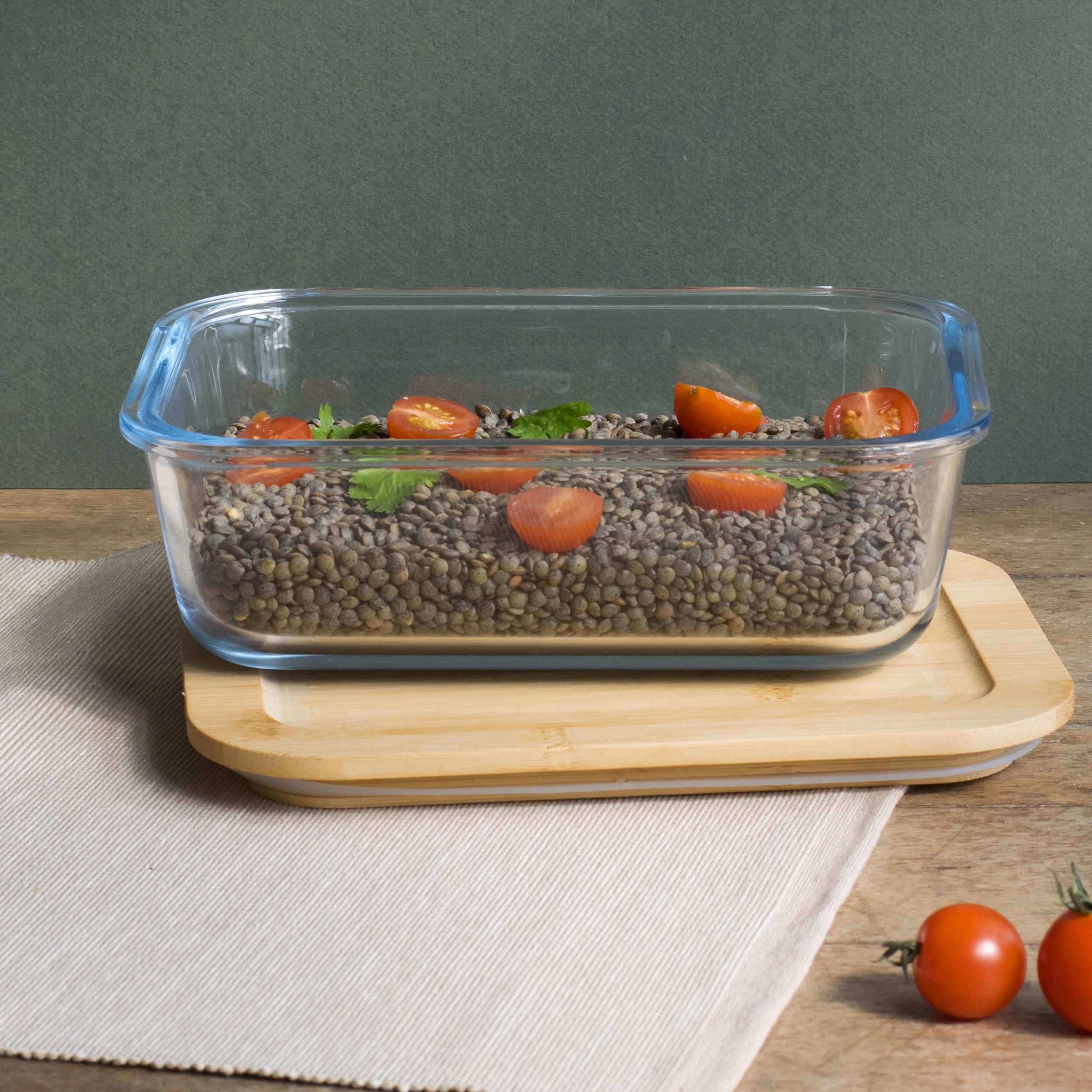 Rectangular Glass Container With Bamboo Lid 1500 ml - Image 2